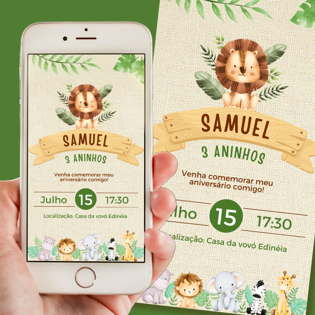 convite digital safari selva floresta animais