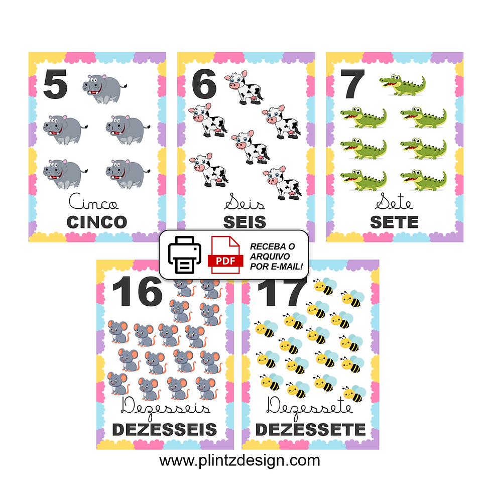 Miniatura: Kit Pôster de Números 0 a 20 para Imprimir - Tema Animais e Insetos - PDF A4