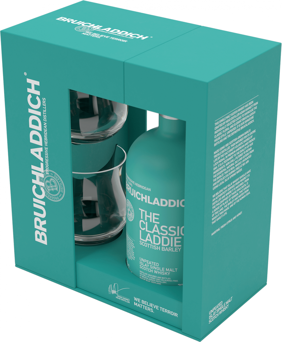 Miniaturbild: Bruichladdich Classic Laddie mit zwei Gläsern. Geschenkset