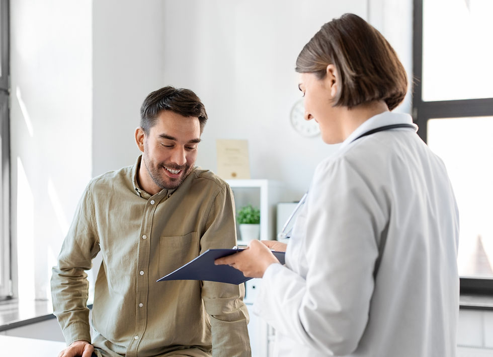 Young man meets with doctor to review test results