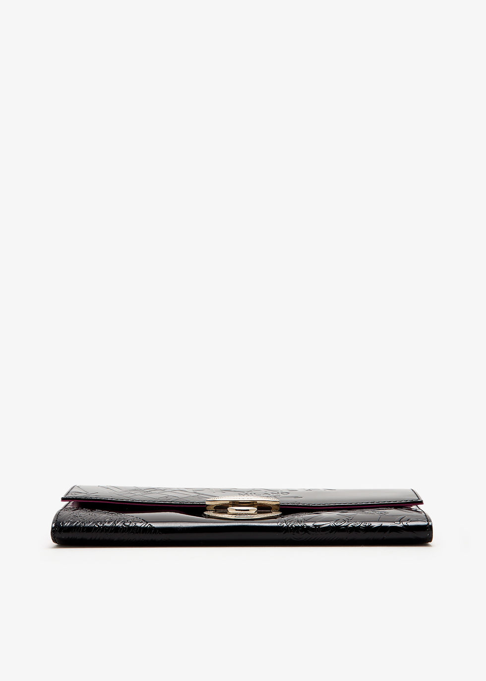Thumbnail: Prada Pre-Loved Logo-embossed long flap wallet Black Patent Leather Women
