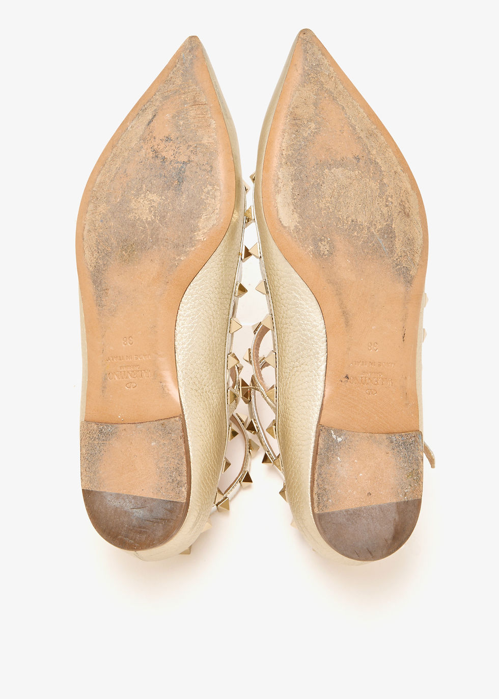 Thumbnail: Valentino Garavani Pre-Loved Rockstud ballet flats Gold Metallic Leather Women