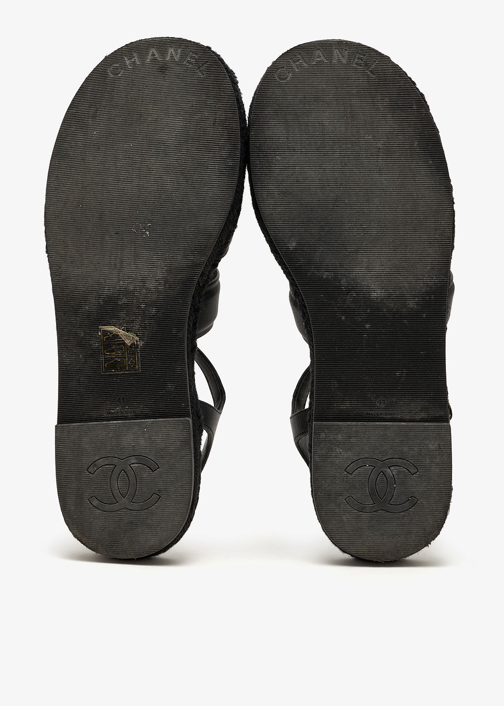 Thumbnail: Chanel Pre-Loved Cross-strap espadrille sandals Black Leather Women