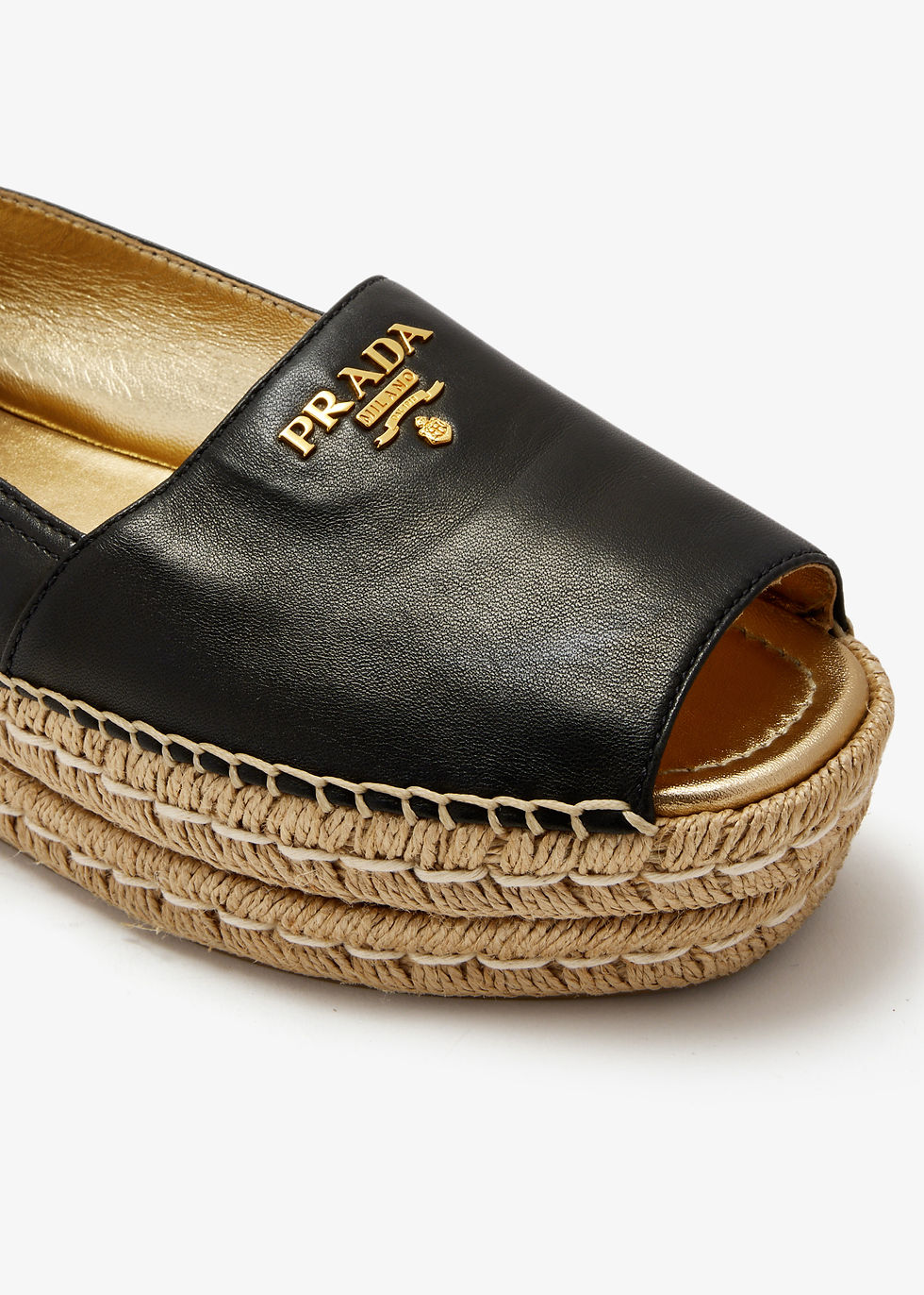 Thumbnail: Prada Pre-Loved Peep-Toe platform espadrilles Black Leather Women