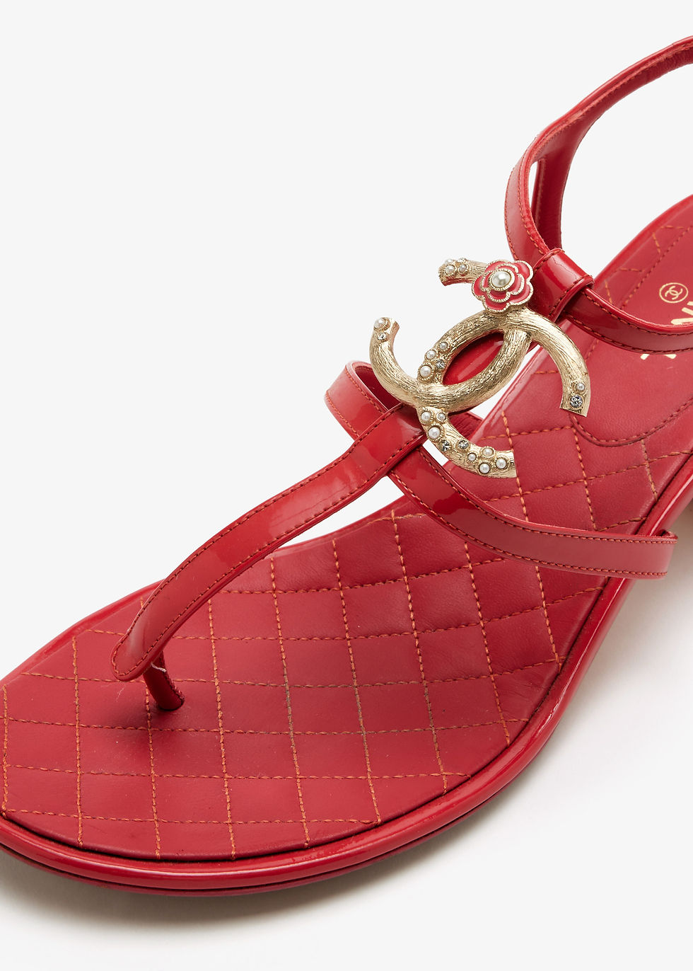 Thumbnail: Chanel Pre-Loved CC T-strap sandals Red Leather Women