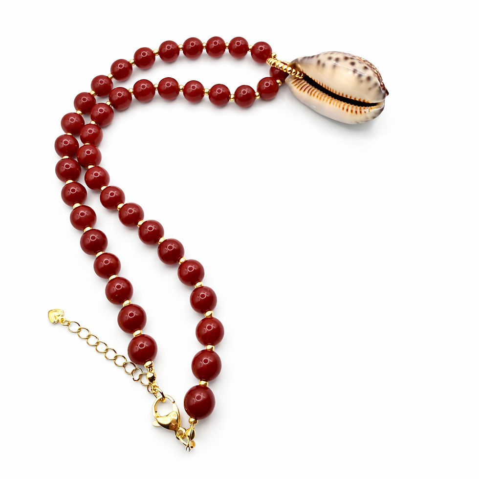 Miniatura: COLLAR DE JADE ROJO CON DIJE DE CONCHITA REMOVIBLE