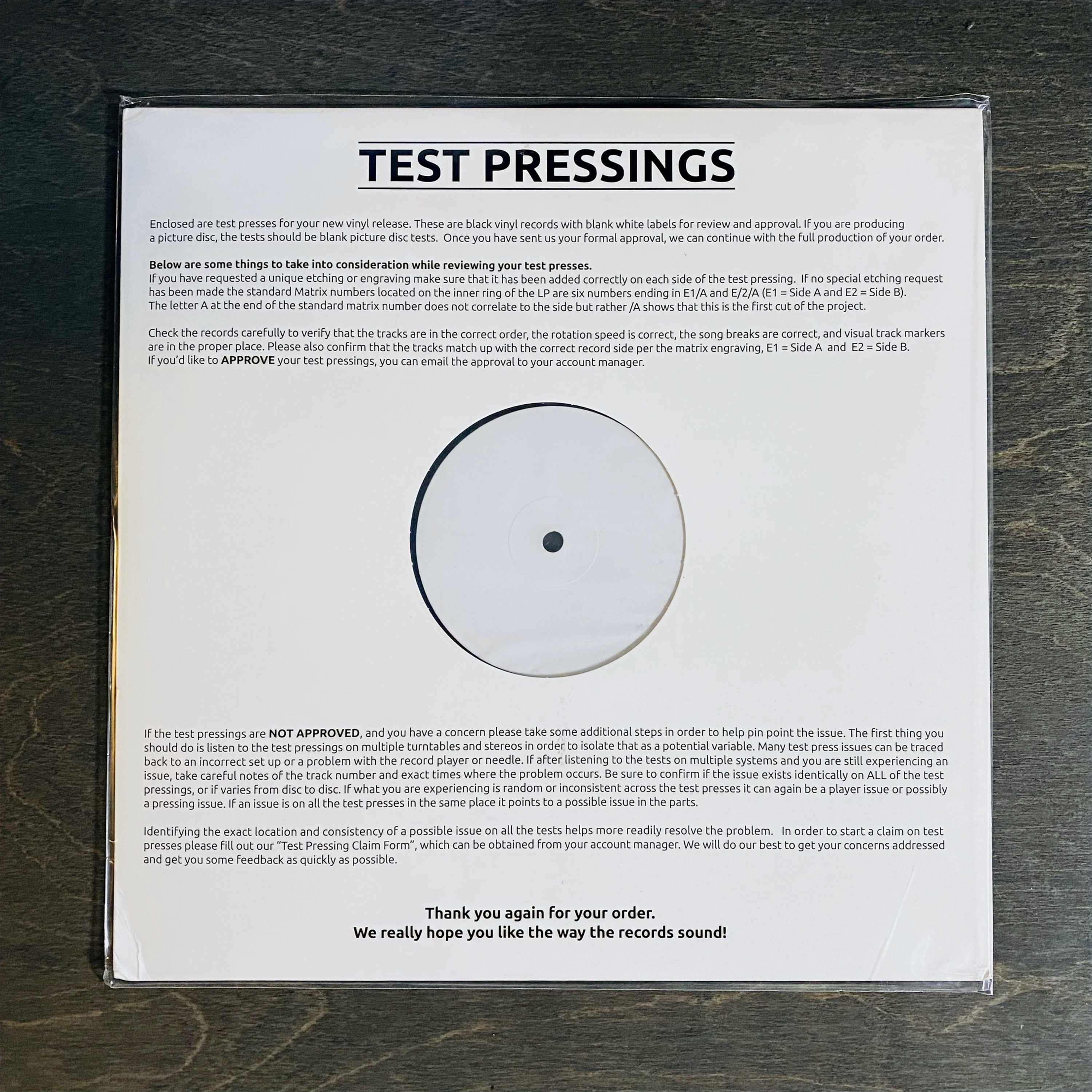 12" Vinyl Test Pressing (1 of 3) - The Great Divide