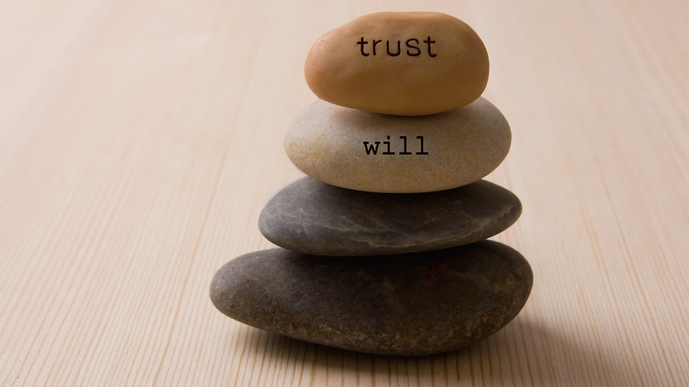 stacked rocks that say trust and will