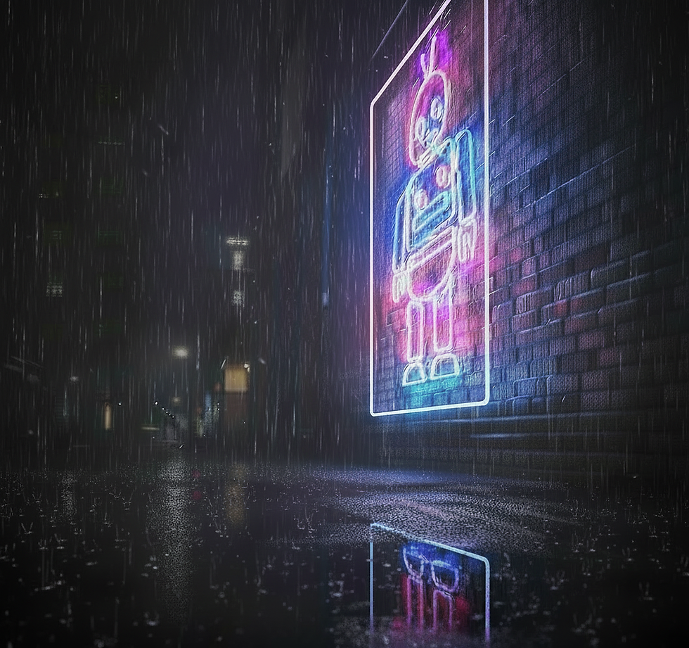 neon brightly colored sign robot on a wet wall .jpg