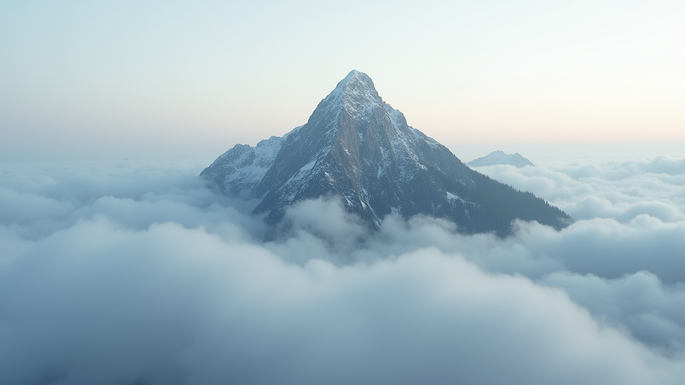 Close-up view of a mountain peak surrounded by clouds