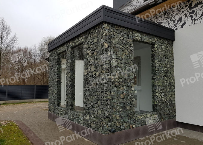 зашивка стен габионом , облицовка бетона габионом, фасад из габионов 