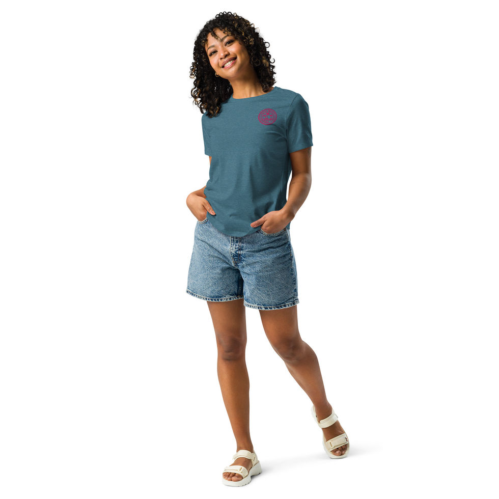 Nude Beach women's relaxed t-shirt with the palm-tree seal logo
