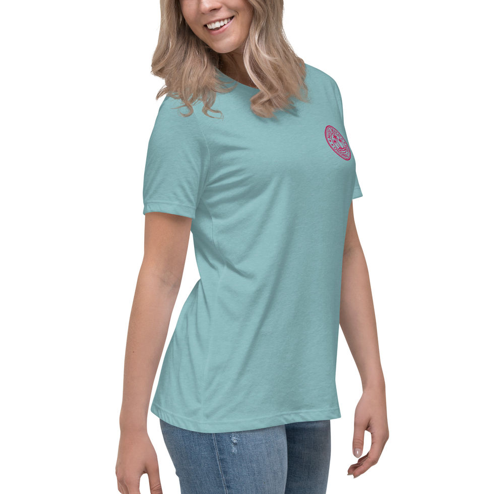 Nude Beach women's relaxed t-shirt with the palm-tree seal logo
