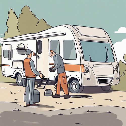 A gas bottle is being changed over by a man stood outside of his motorhome..jpg