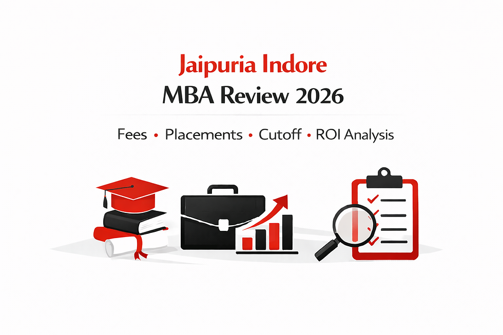 Jaipuria Indore MBA Review 2026 showing MBA fees, placement statistics, cutoff trends and ROI analysis for management aspirants