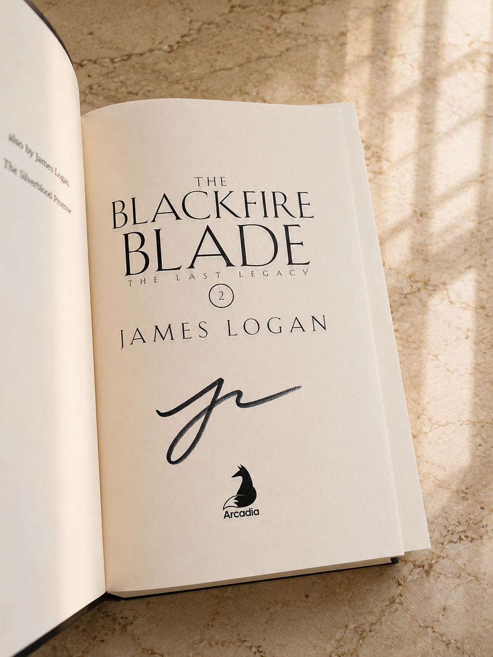 James Logan author signature page in The Blackfire Blade signed first edition