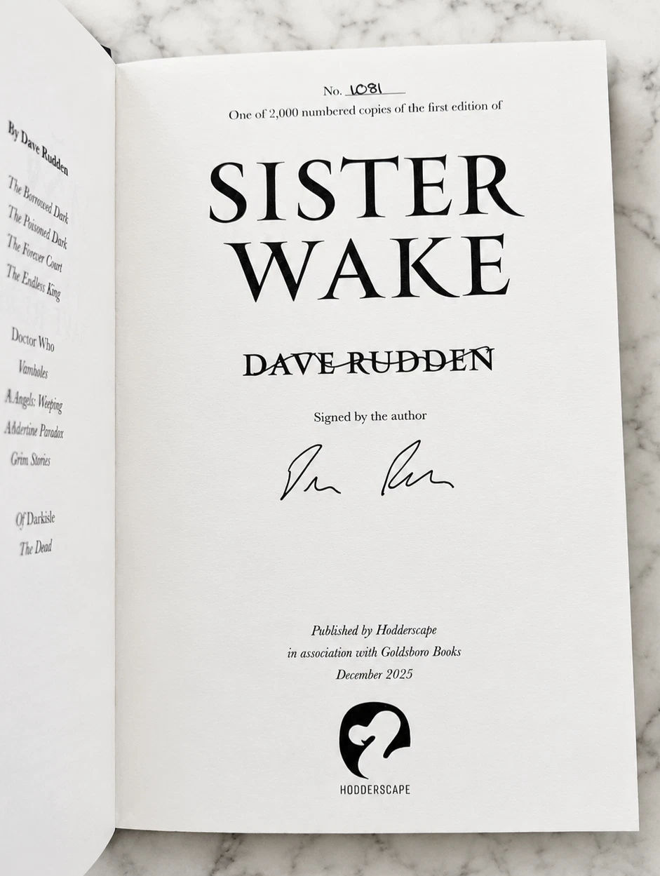 Dave Rudden signature page in the Goldsboro signed exclusive edition of Sister Wake