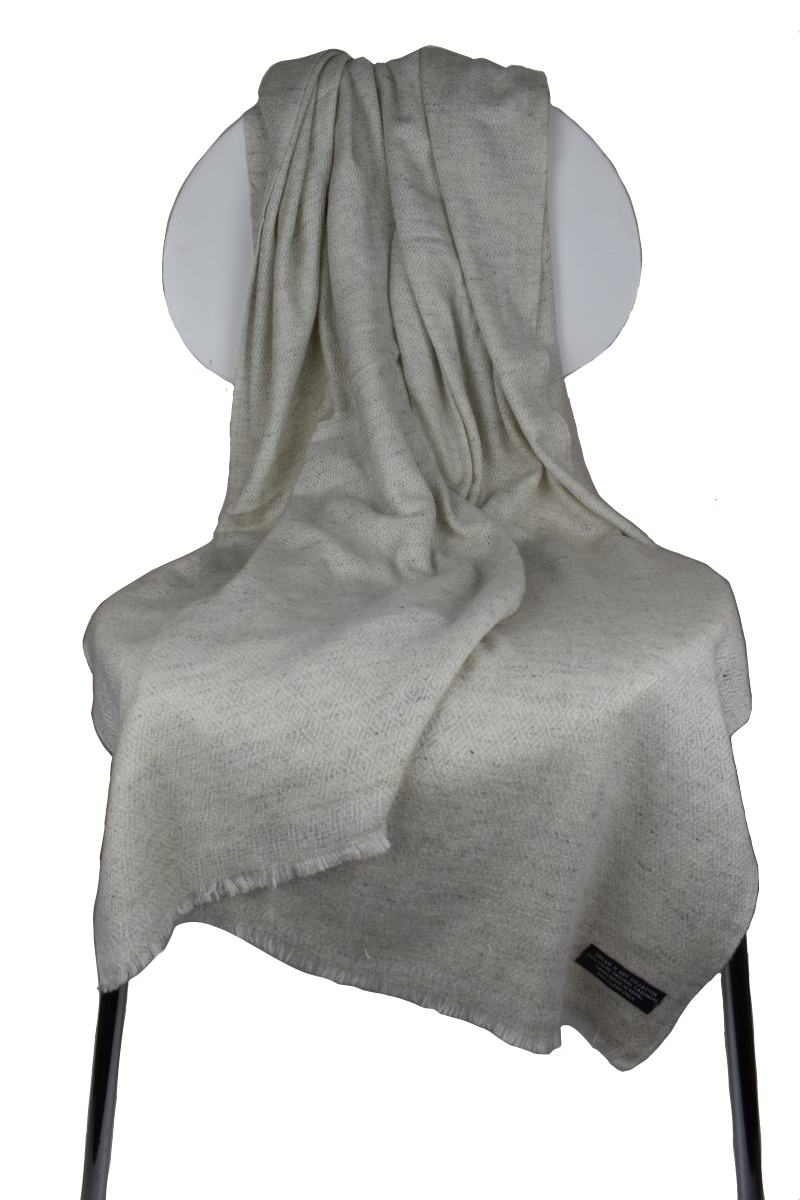 Thumbnail: Off-White with Grey Diamond Shawl/Wrap