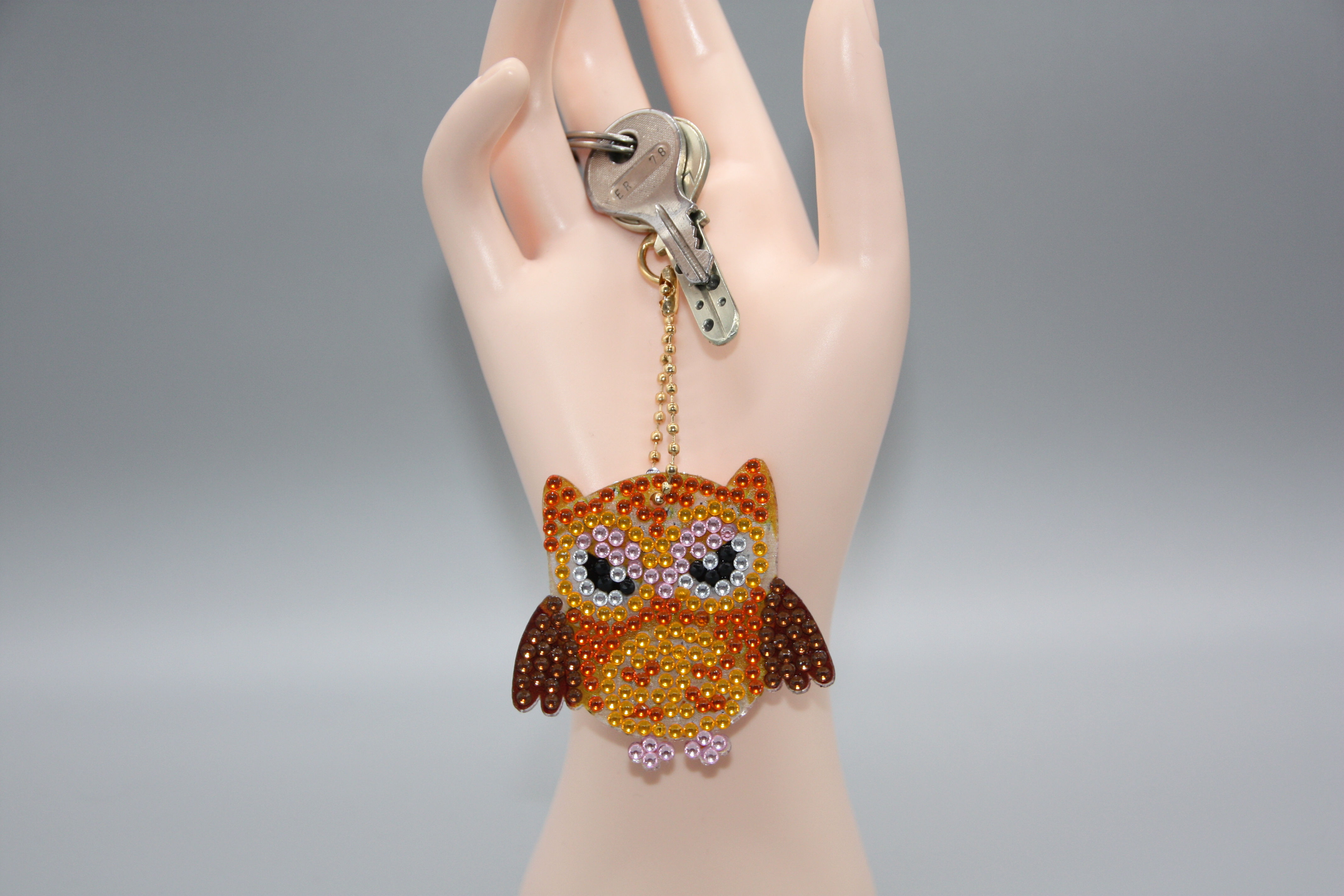 Schlüsselanhänger kleine Eule Braun,Gelb