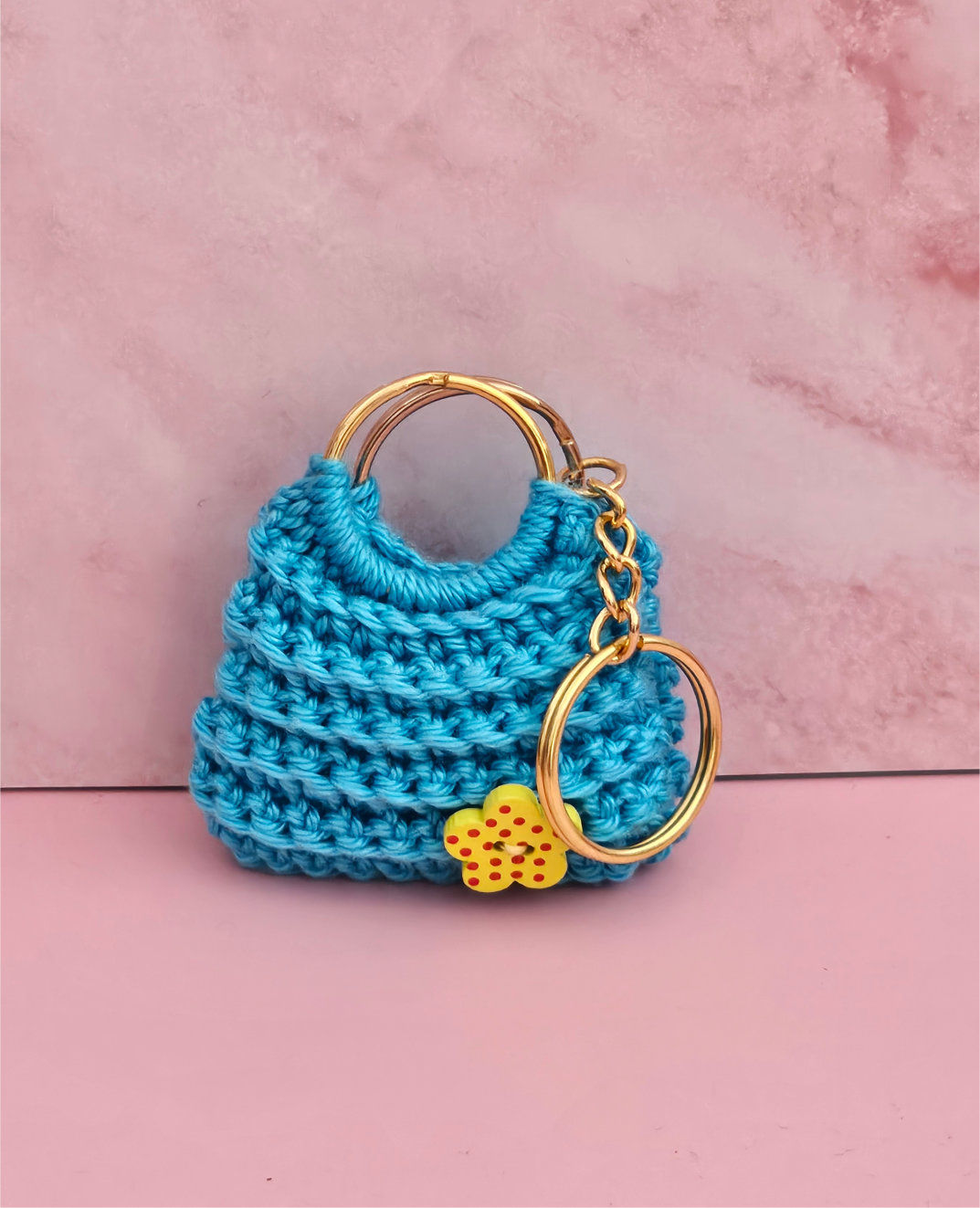 Schlüsselanhänger Portemonnaie Blau mit Blume