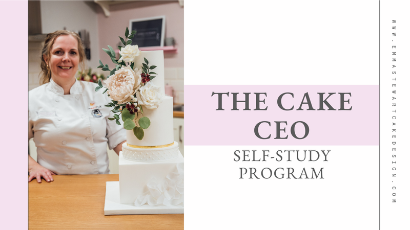 Emma Stewart from Emma Stewart Cake Design with a wedding cake displayed for the Cake CEO self-study program which is designed to help cake designers with optimising their cake business.