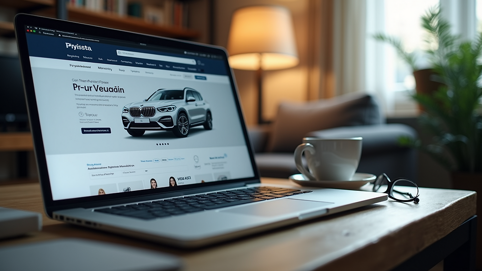 Eye-level view of a laptop screen showing a car valuation website