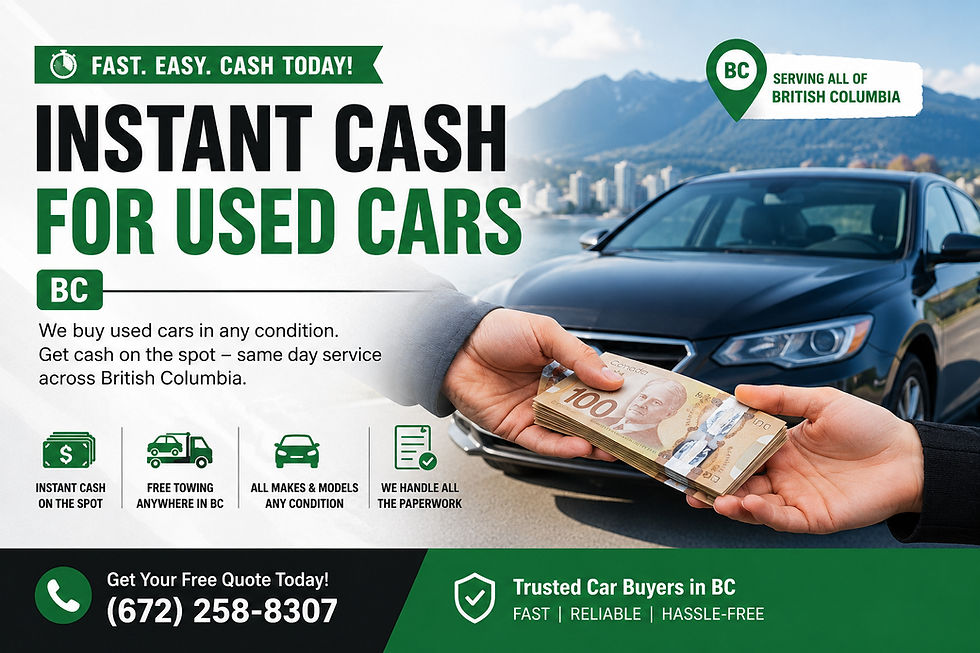 Instant Cash for Used Cars in BC: What to Expect and How to Get Paid Today