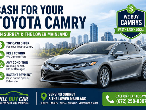 Cash for Your Toyota Camry in Surrey & the Lower Mainland