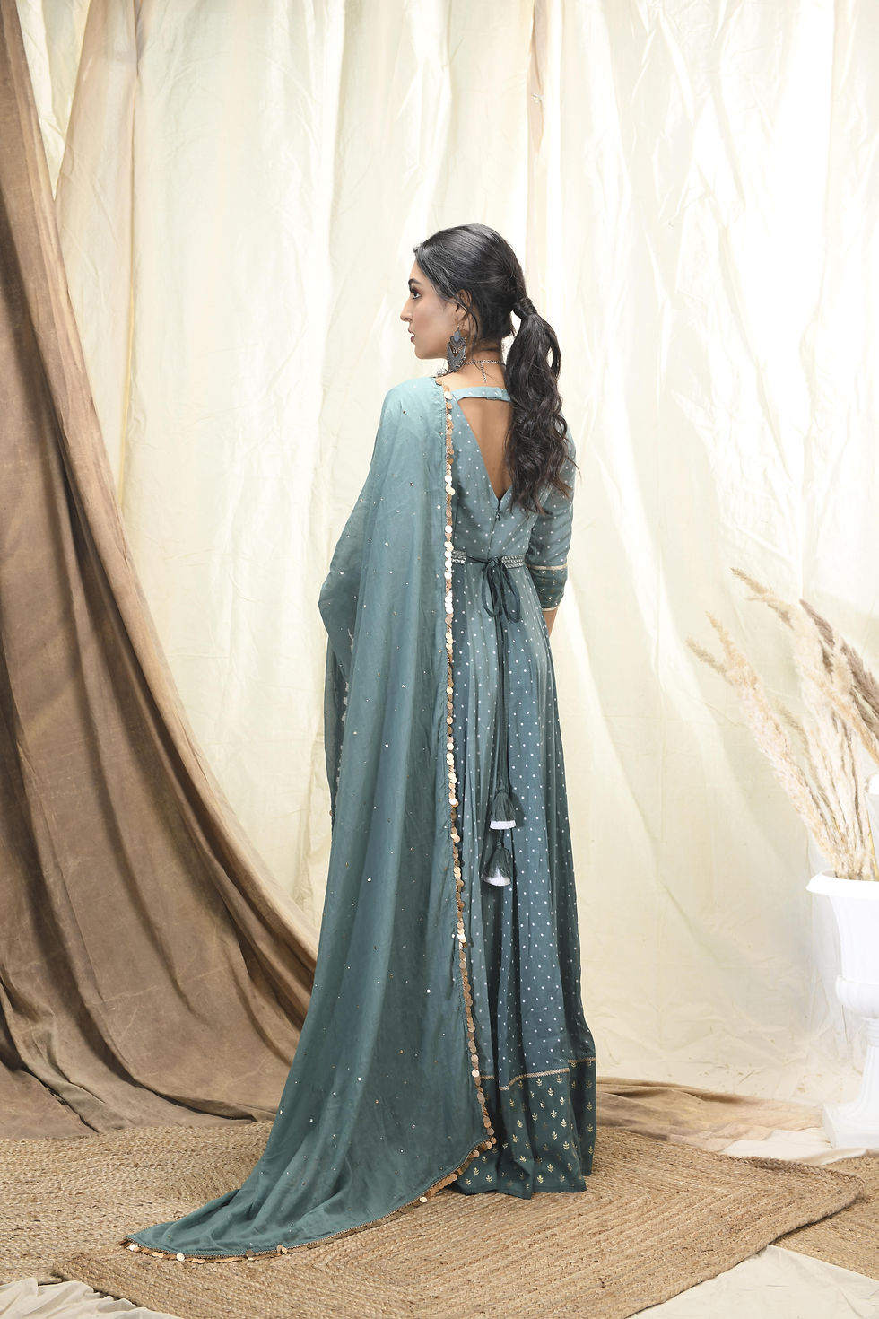 Thumbnail: Polka dot & leaf printed anarkali set