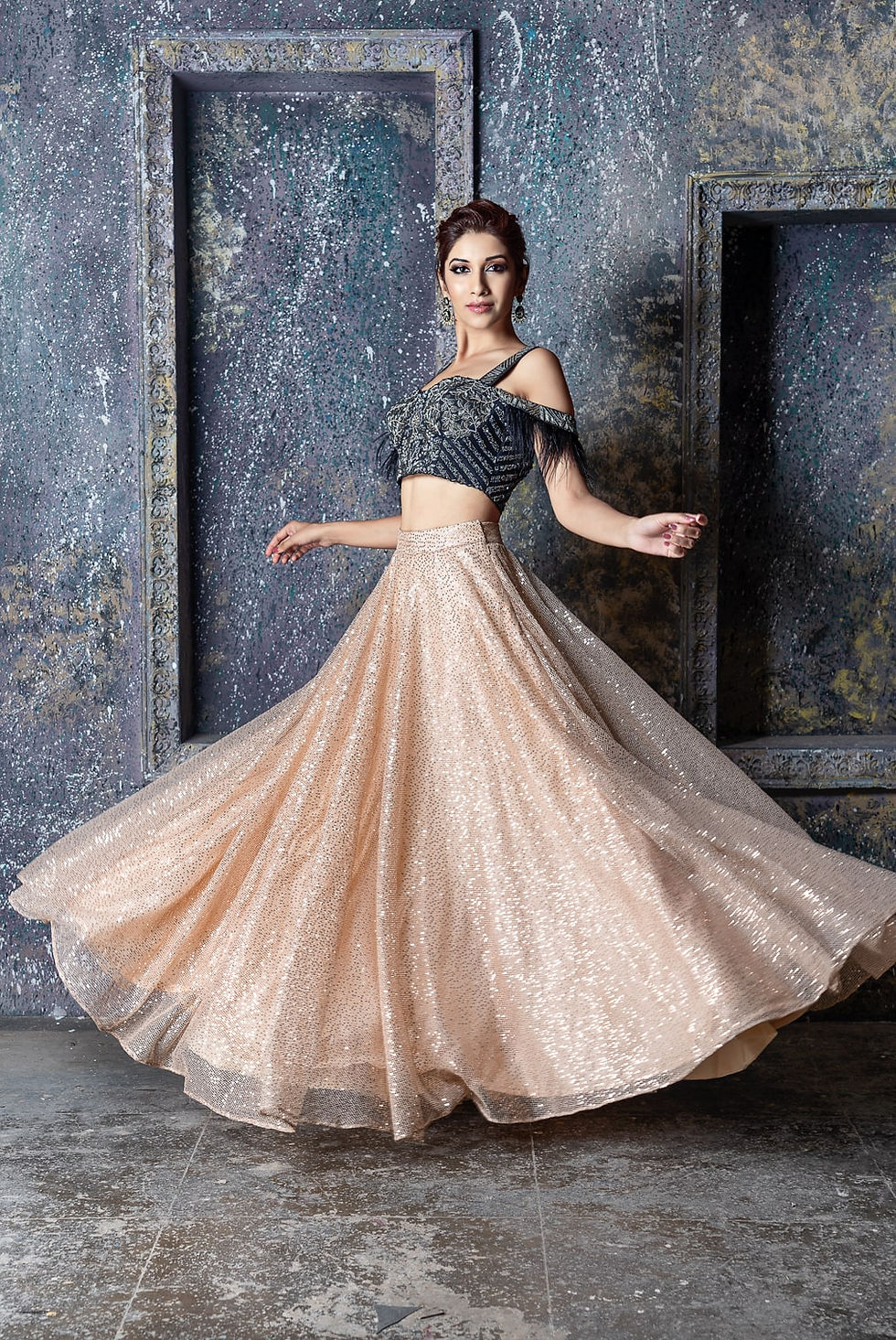 Black Bustier & Gold Skirt Set