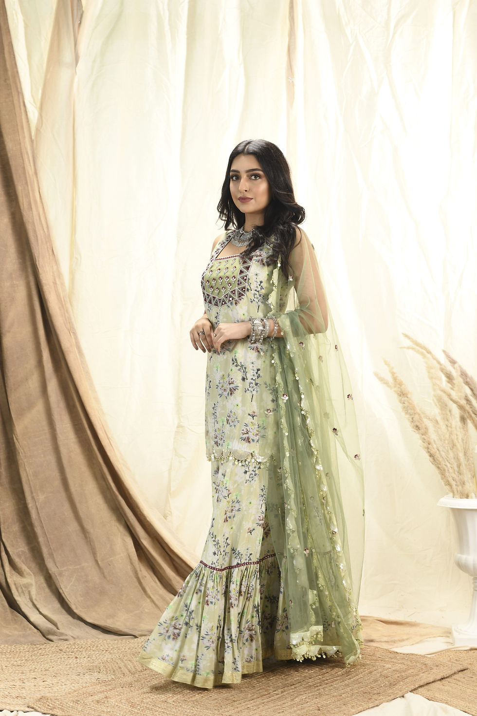 Thumbnail: Sage printed kurta and sharara set
