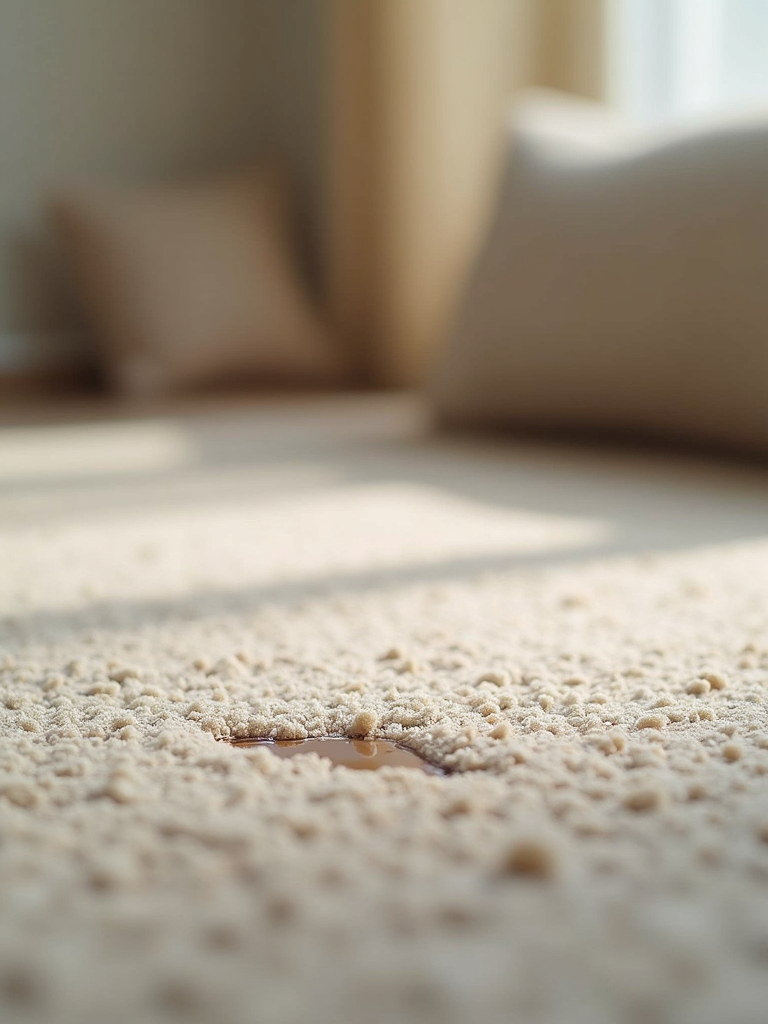 Picture of a textured rug with a stain on it