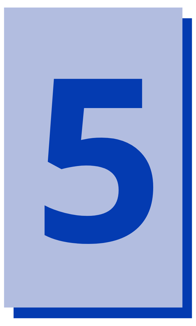 Large blue number "5" on a light purple square background. Simple design with bold colors.