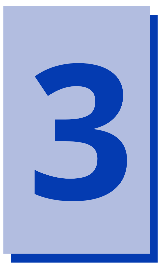 Large blue number "3" on a light purple square background. Simple design with bold colors.