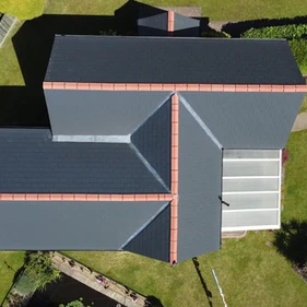 new roof on a home viewed from above