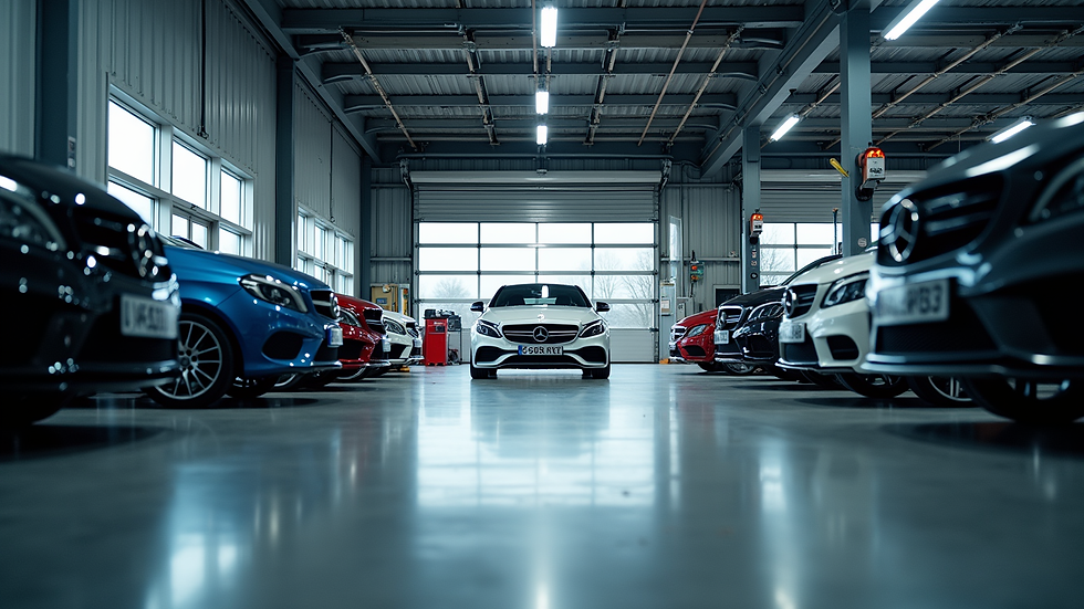 Eye-level view of a Mercedes-Benz specialist garage in Wolverhampton