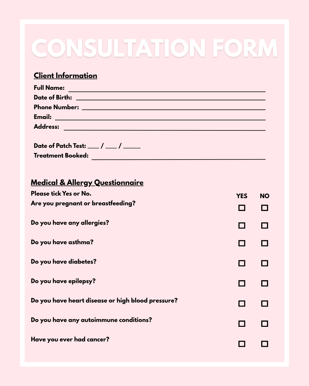 PATCH TEST FORM