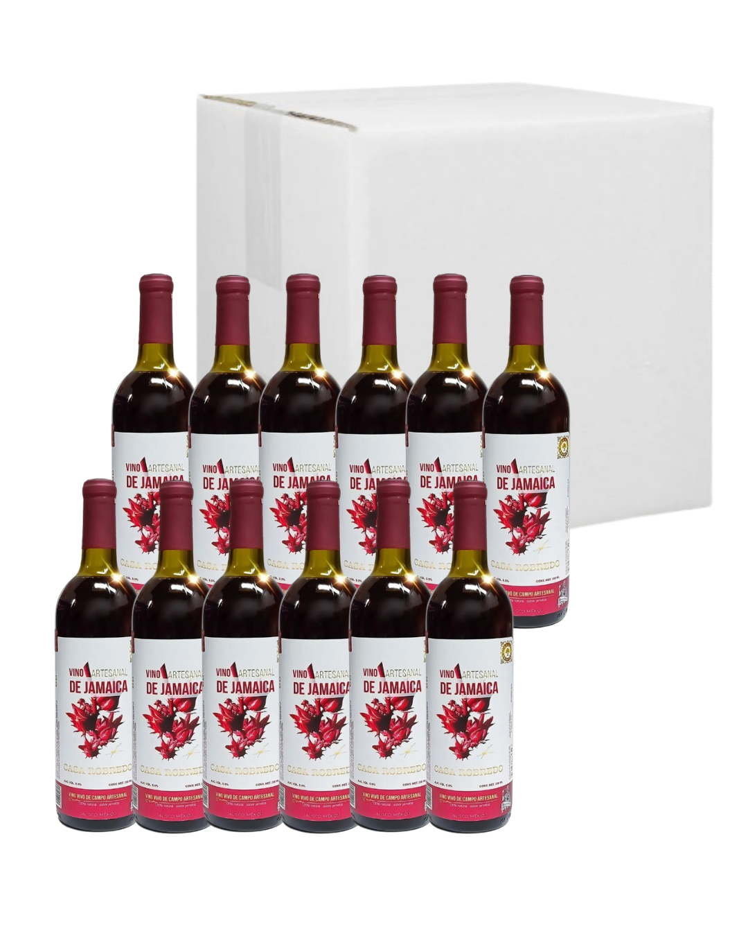Caja 12 botellas Vino Artesanal de Flor de Jamaica