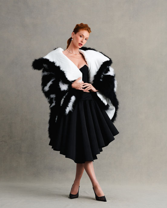 Reagen Varross Silk Skirt and Marabou cape outfit