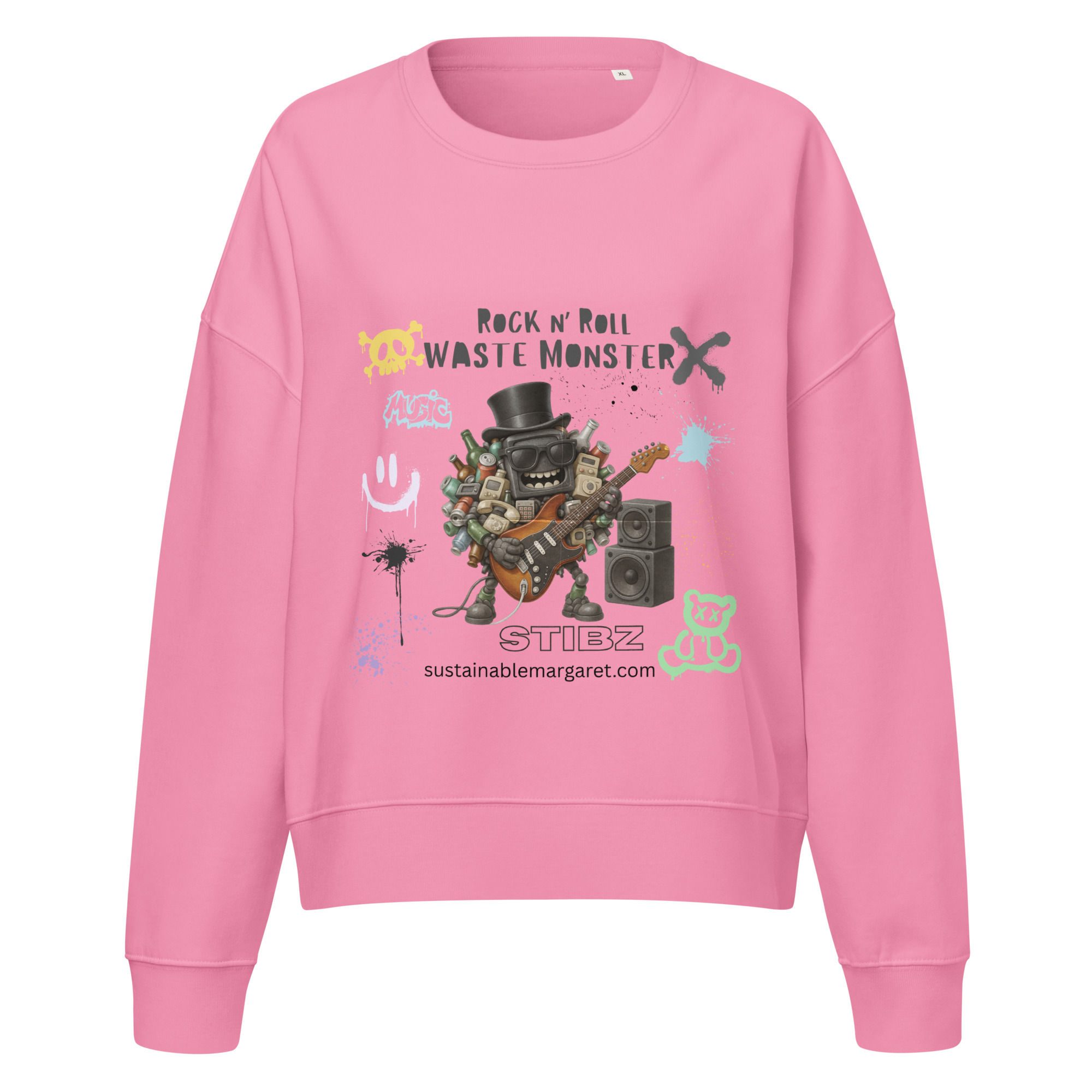 Women’s organic crew neck sweatshirt- Rock n' Roll Waste Monster