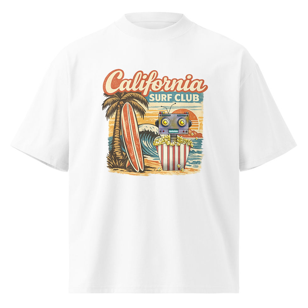 Miniatura: Unisex organic oversized high neck t-shirt- Boombox surfing club