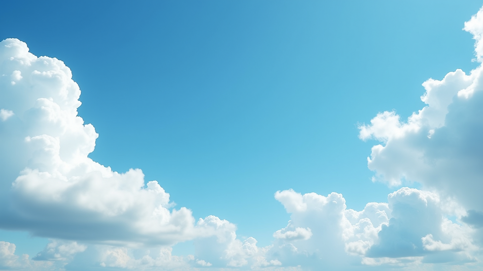 Close-up view of a bright blue sky with fluffy clouds