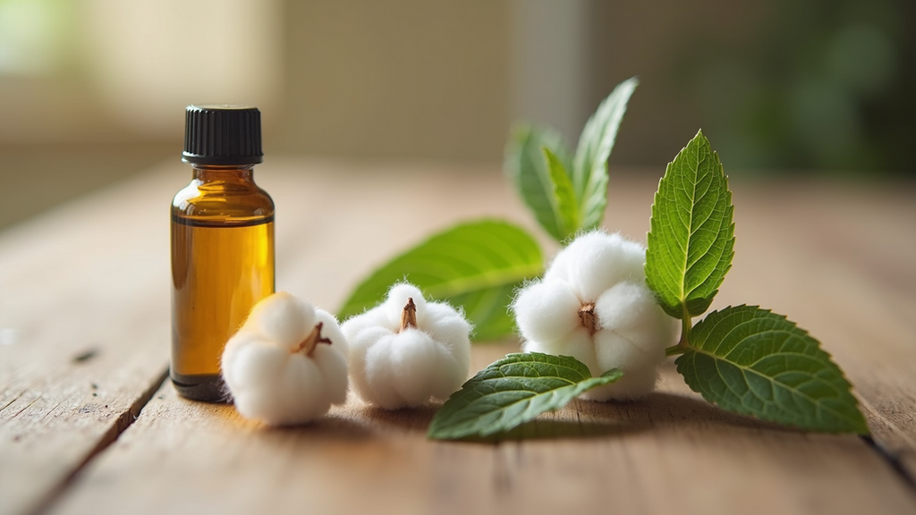 High angle view of a peppermint oil bottle and cotton balls used as natural rat deterrents - safe rodent pest control measures in port macquarie