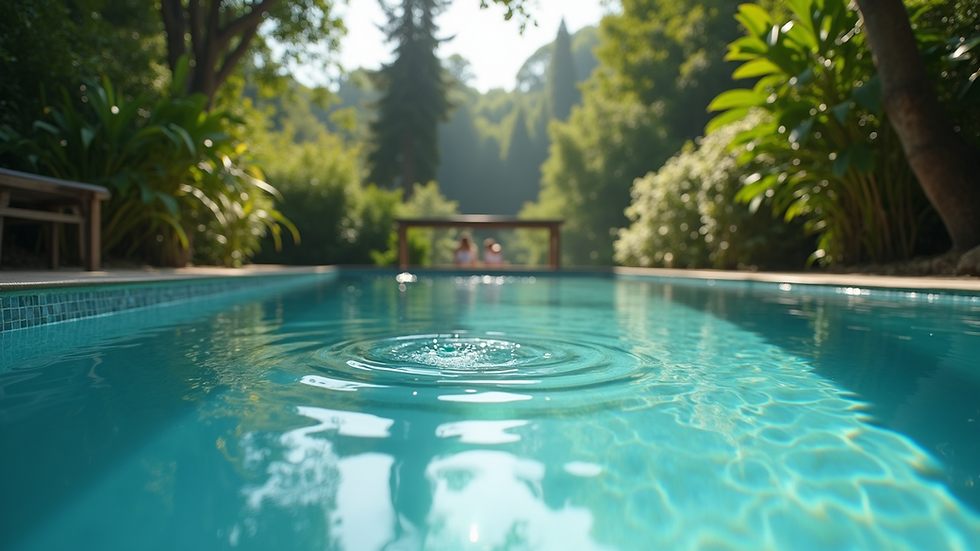 Eye-level view of a serene spa pool surrounded by natural greenery
