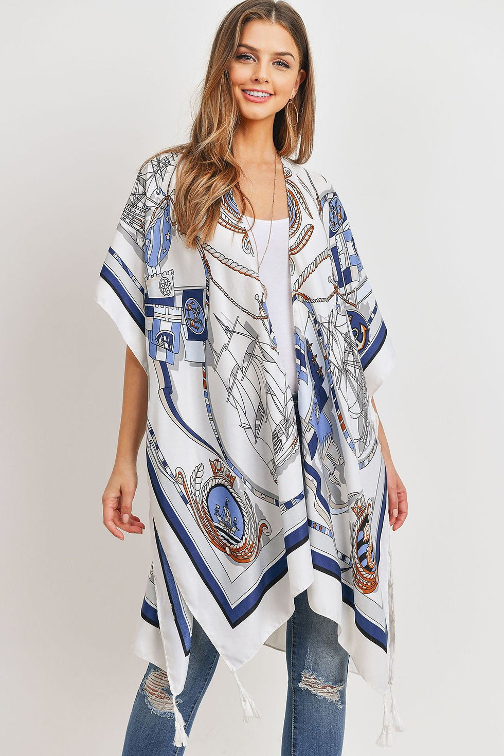 Sailors Inspired Pattern Open Front Kimono