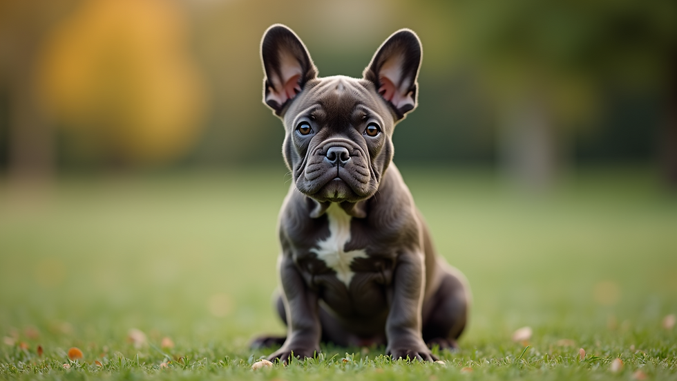 Close-up view of a French Bulldog sitting obediently during training