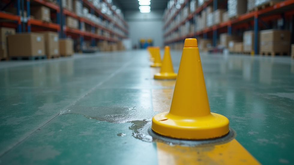Close-up view of spill containment equipment on a warehouse floor