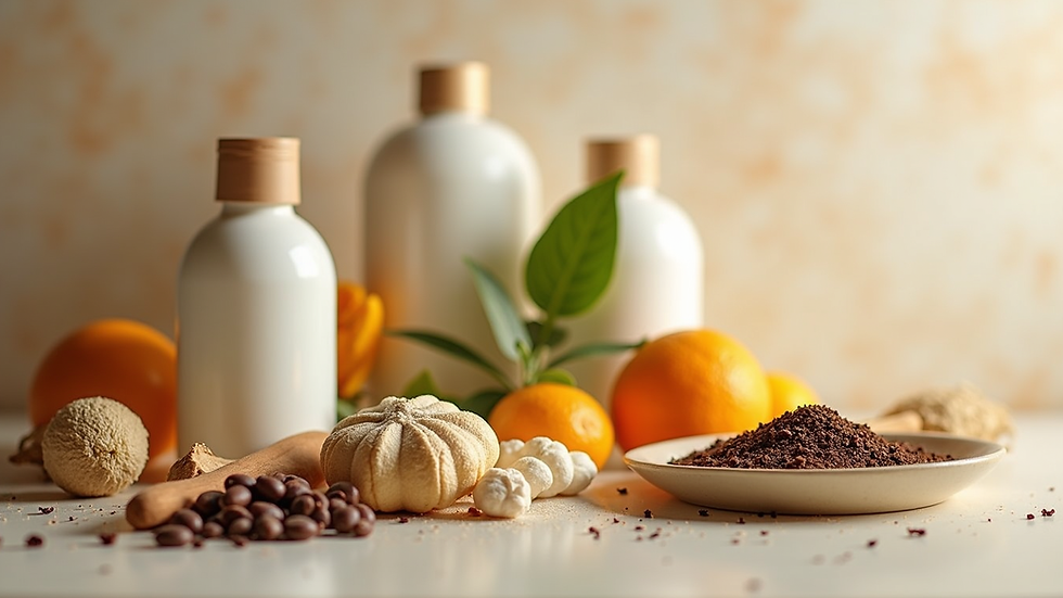 Close-up view of a variety of natural ingredients used in skincare products