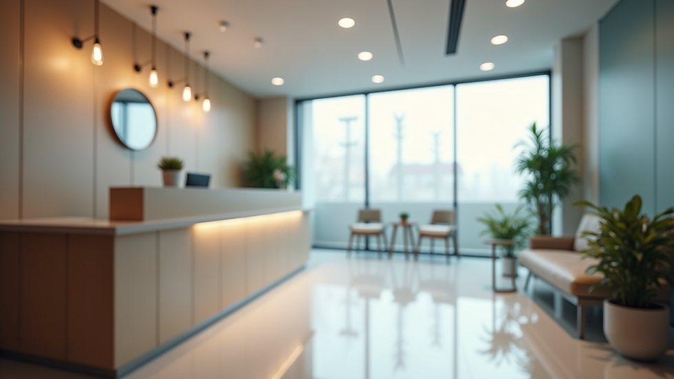 Eye-level view of a modern dental clinic reception area