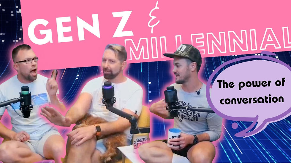 Screen grabs of the 3 hosts of Coffee with gays about GenZ and Millennials and the power of conversation